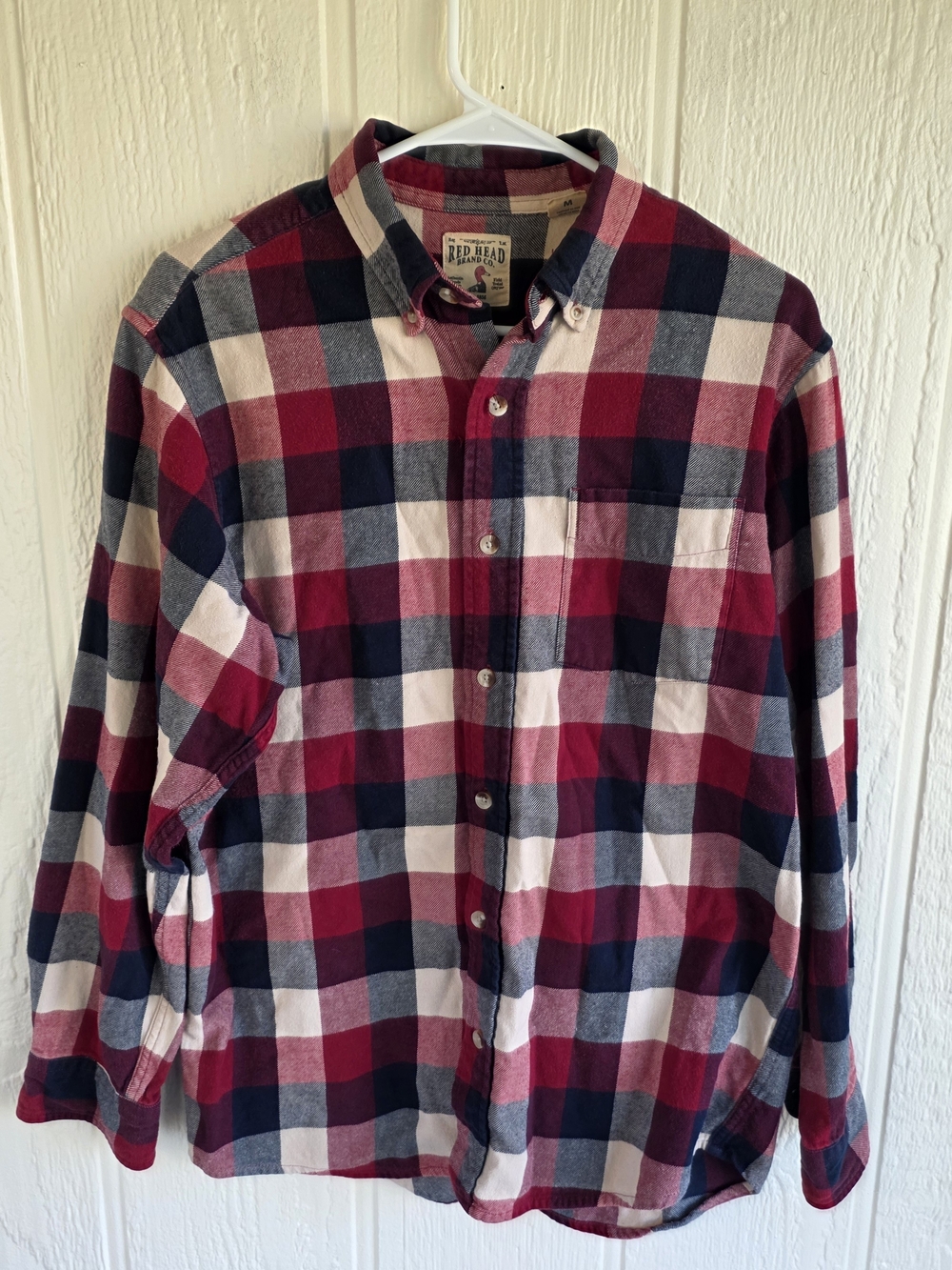 RedHead Men's Red, Navy & White Check Button-Down Shirt, Sizs Medium